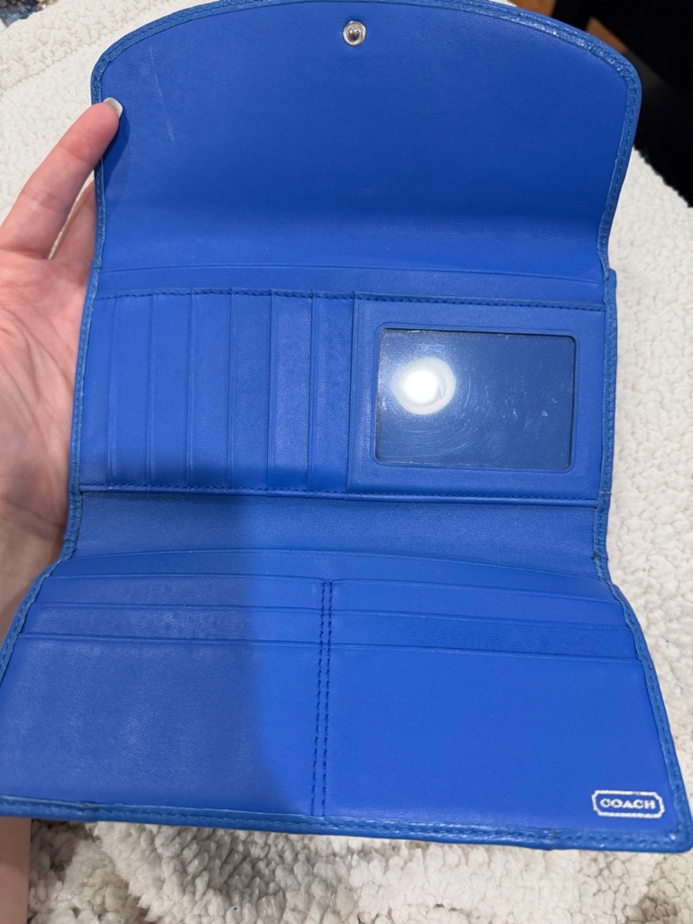 Coach Blue Leather Foldover Wallet - Picture 5 of 7